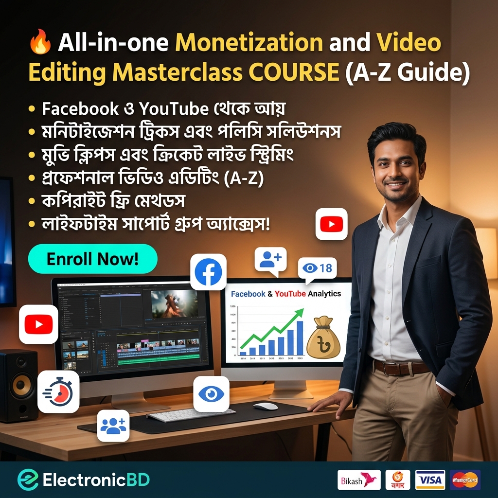 🔥 অল-ইন-ওয়ান মনিটাইজেশন এবং ভিডিও এডিটিং মাস্টারক্লাস কোর্স (A-Z গাইড)
